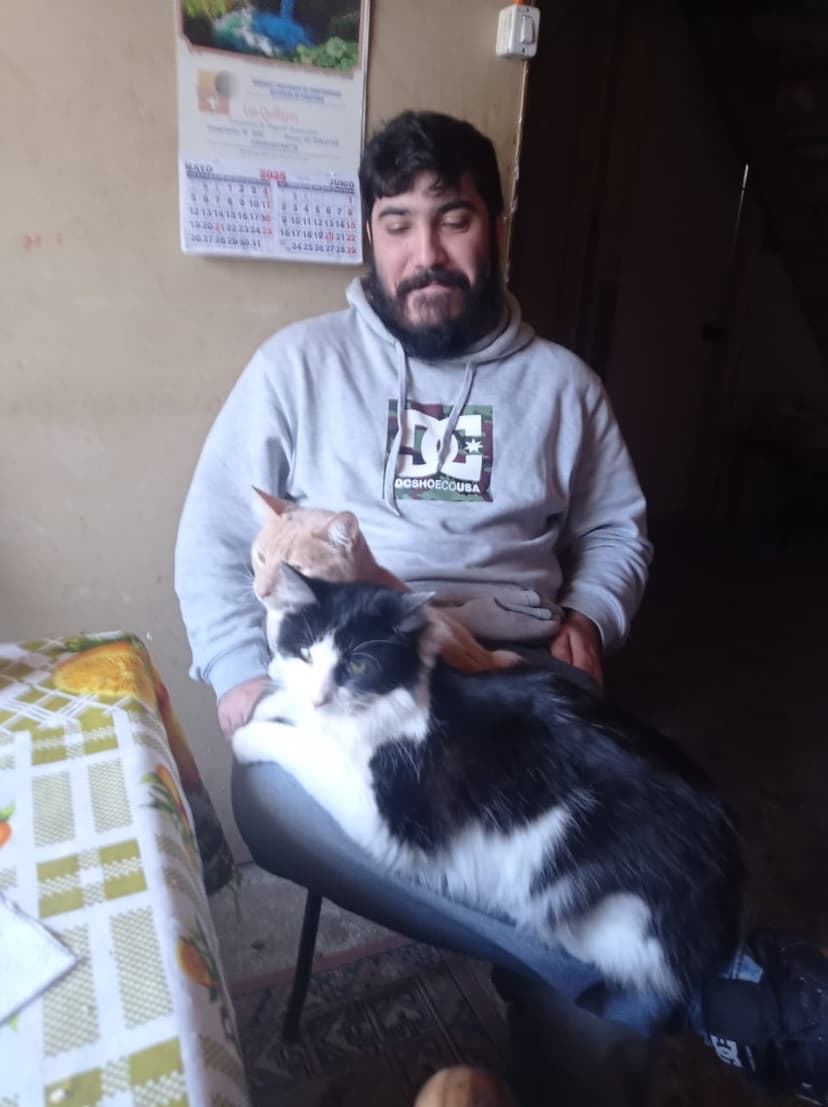 Isaac con sus gatos